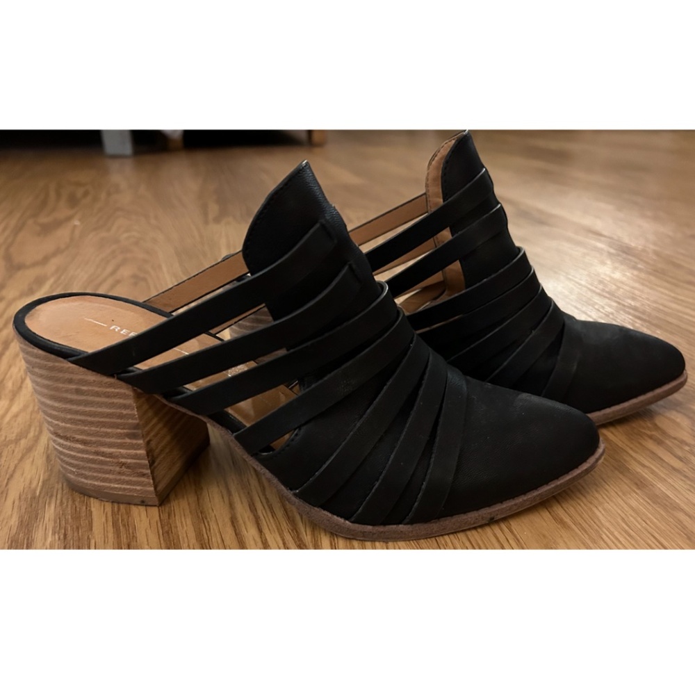 Chunky heel open back black heels